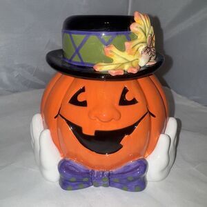 FITZ AND FLOYD Derby Pumpkin With Hat HALLOWEEN Lidded Ceramic‎